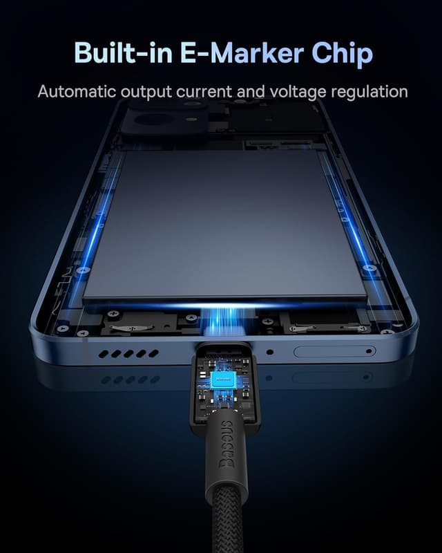 Detalle de Baseus USB-C auf USB-C Kabel (100 W, 2 m) mit PD 5A & QC 4.0 – Schnellladekabel für Laptop, iPad & Smartphone