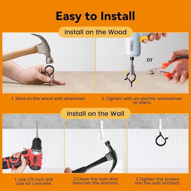 Detalle de TAIHUIMY Screw Hooks for Outdoor String Lights (Q-Hanger Clips) with Safety Buckle – 24 pack