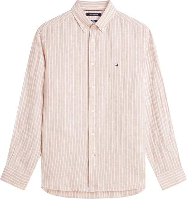 Detalle de Tommy Hilfiger Linen Bengal Stripe RF Shirt MW0MW42400 camicia uomo a righe in lino