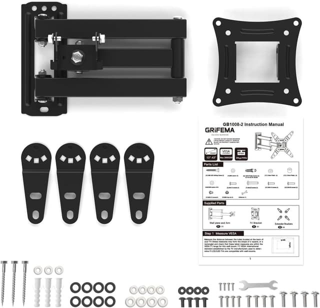 Thumbnail 6 de GRIFEMA GB1008-2 TV Wall Bracket (13–43 inch) – Swivel, Tilt & Extendable Mount up to 20KG, Max VESA 200×200mm