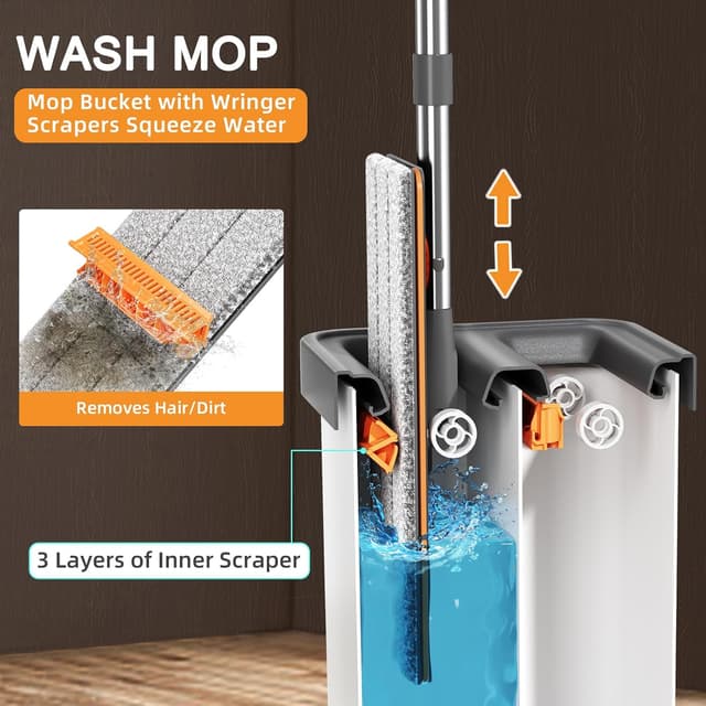 Thumbnail 1 de MUEE Flat Mop and Bucket Set with 3 Refills 🧹
