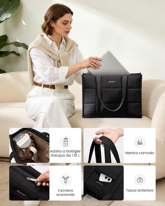 Thumbnail 6 de LOVEVOOK Borsa Donna grande imbottita con scomparto per laptop fino a 17”, tote shopper da lavoro e università