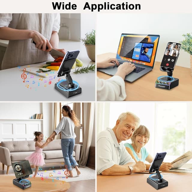 Detalle 2 de Hupoaf Adjustable Cell Phone Stand with Wireless Induction Bluetooth Speaker and RGB Ambient Lighting