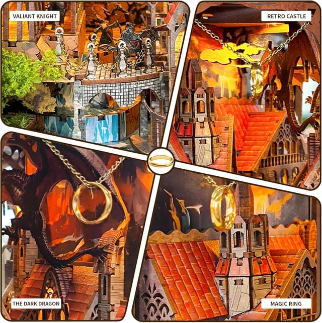 Detalle de Spirit Valley of the Magic Ring DIY Book Nook Kit with LED 3D Wooden Puzzle Insert