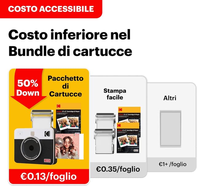 Detalle de KODAK Mini Shot 3 Retro: fotocamera istantanea con stampante fotografica 2-in-1 (bianca), 38 fogli, formato 7,6×7,6 cm