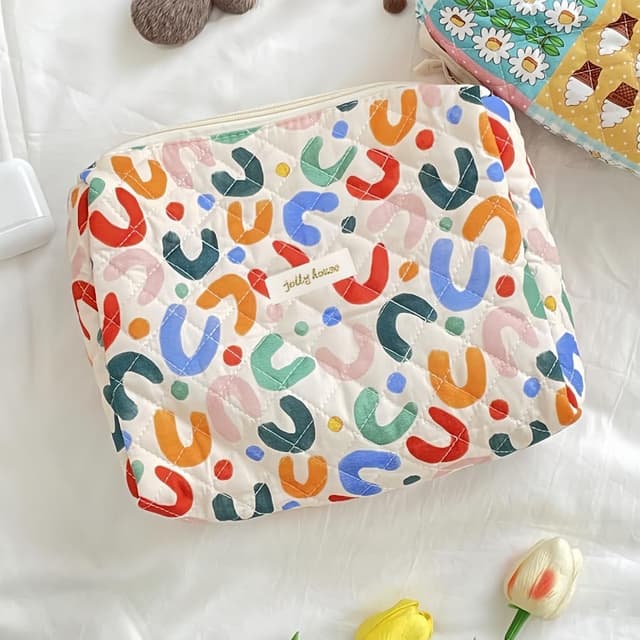 Detalle de Aucuu Borsa da toilette da viaggio floreale in cotone con coulisse e organizer interno