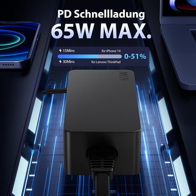 Detalle 2 de Sunydeal USB-C 65W Ladegerät mit PD 3.0 für Laptop, Tablet & USB-C Geräte