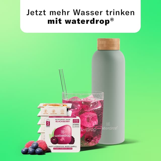 Thumbnail 6 de waterdrop® Starter Set 600 ml Trinkflasche mit 18 zuckerfreien Microdrinks (Edelstahl, kohlensäuregeeignet)