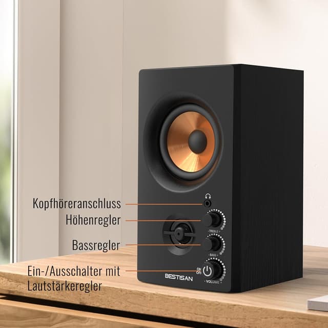 Detalle de BESTISAN Aktive Regallautsprecher mit Bluetooth- und RCA-Eingang (3 Zoll) für PC, Desktop & Gaming