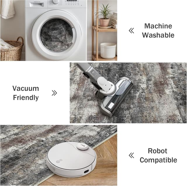 Detalle de BEIMO waschbarer Kurzflor-Teppich für Wohnzimmer & Schlafzimmer (160×230 cm), schwarz mit Farbverlauf