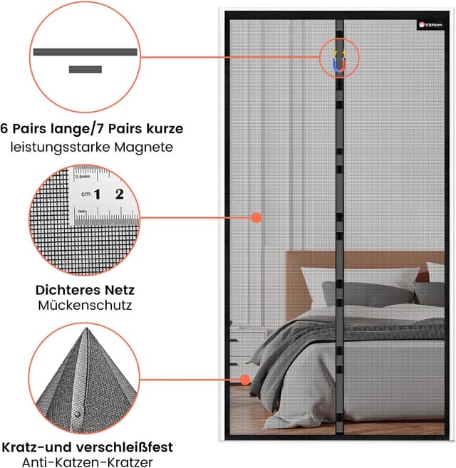 Thumbnail 6 de Magnetisches Fliegengitter für Balkontür (Glasfasermaterial) 90 x 205 cm – schwarz, flammhemmend, ohne Bohren