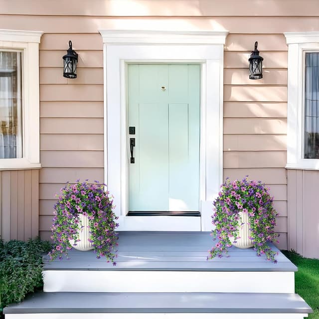 Detalle de INQCMY 2-Pack Faux Silk Daisy Hanging Flowers with Eucalyptus Leaves (UV-Resistant, Outdoor Patio Porch Decor)