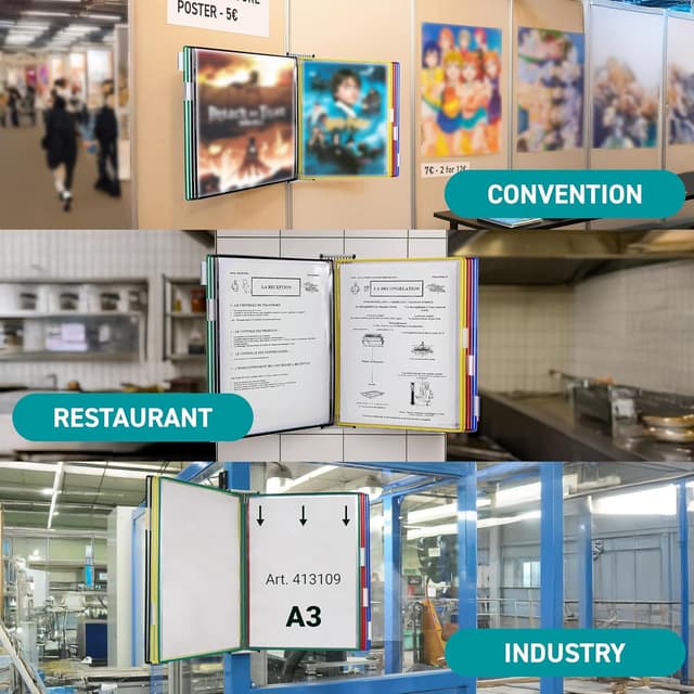 Detalle 1 de Djois 413109 – Support mural métallique pour documents A3 avec 10 pochettes Tarifold