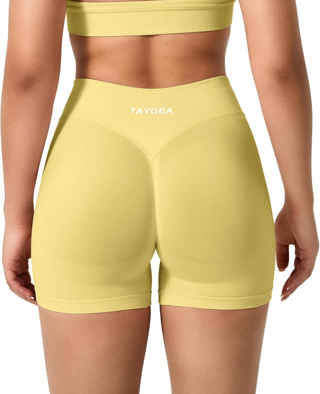 Detalle de TAYOEA Sport Shorts Damen Scrunch – kurze Scrunch-Sporthose mit Push-up & Nahtlos-Design fürs Gym