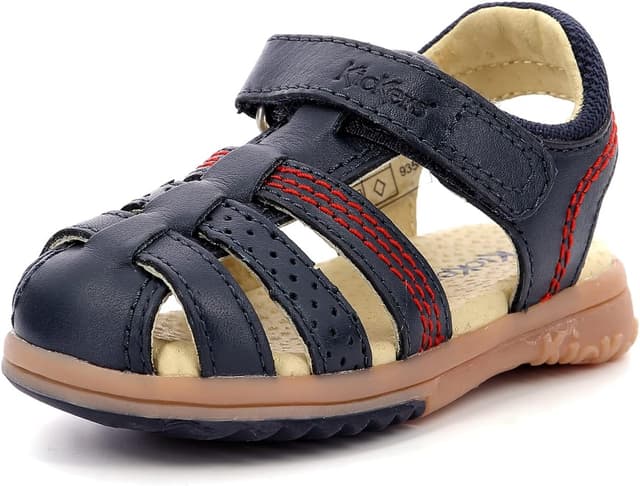 Detalle de Kickers Platinium Sandales Garçon en cuir, confort et maintien par scratch