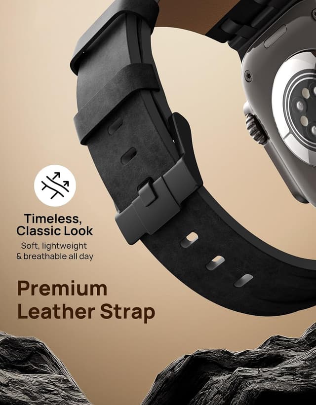 Detalle 2 de Bracelet en cuir MoKo pour Apple Watch (49/46/45/44/42 mm) avec connecteurs métalliques