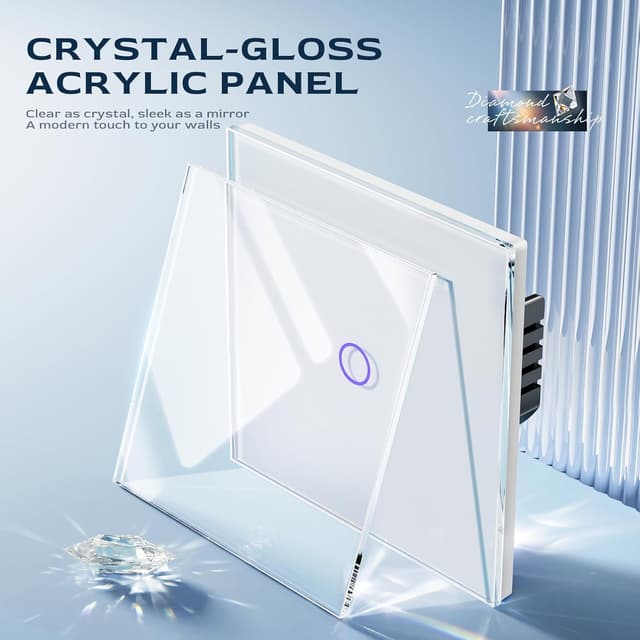 Thumbnail 6 de BSEED Touch Lichtschalter 1-fach 1-polig (1-Weg) mit Glasfront, weiß – Berührungssensor für Wandmontage