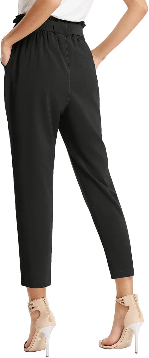 Detalle de GRACE KARIN Women’s High Waisted Cropped Paper Bag Work Pants with Pockets