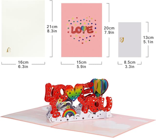 Detalle de I LOVE YOU Letters pop-up greeting card with blank note card & envelope