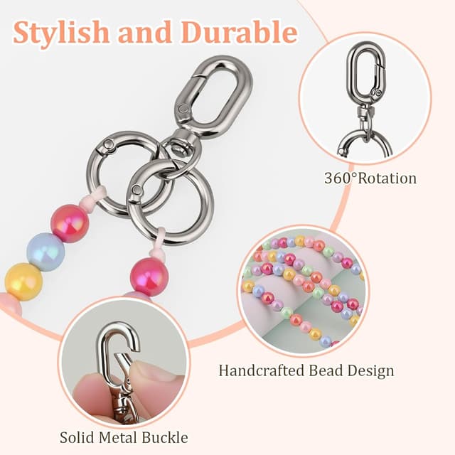 Detalle 2 de Qyoocom chaîne de téléphone portable avec perles colorées et cordon amovible (2 patchs) – cordon universel