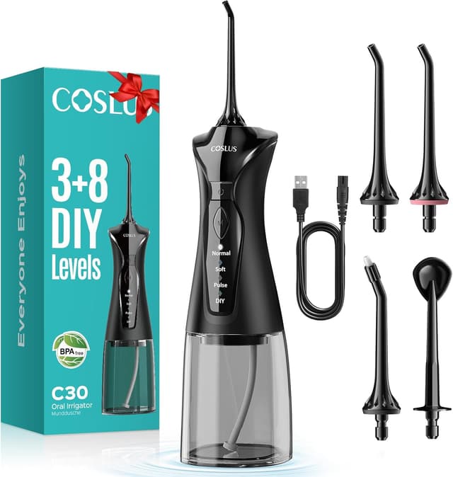 Detalle de COSLUS Munddusche Kabellos 300ml 30 Tage Akku