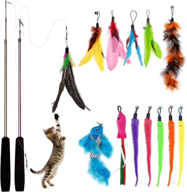 Detalle de Bojafa 15pcs Cat Toys interactive feather wand set 🐱