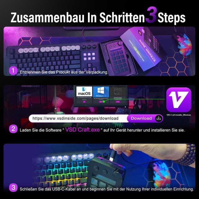 Detalle de TreasLin Treaslin N1 3-in-1 Stream Controller Deck (LCD-Macro-Keypad, Numpad & Rechner) – Profi-Setup für Streaming und Produktivität, Schwarz
