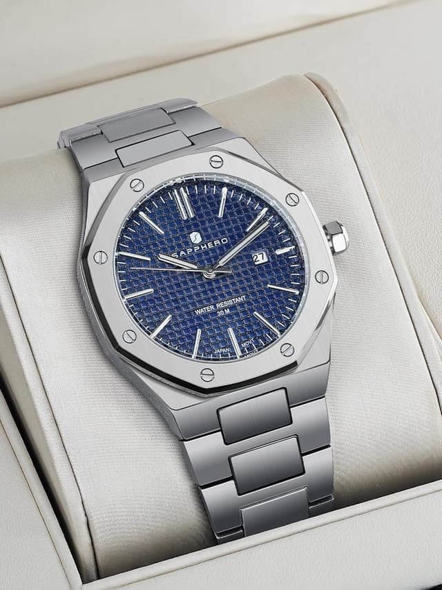 Detalle de SAPPHERO Orologi Uomo Ottagonale 10ATM impermeabile quarzo in acciaio inox