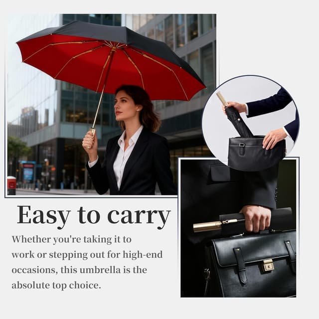 Detalle de erised's bifrost Large Business Travel Folding Golf Umbrella with Auto Open/Close, UPF50+ and Zip Sleeve