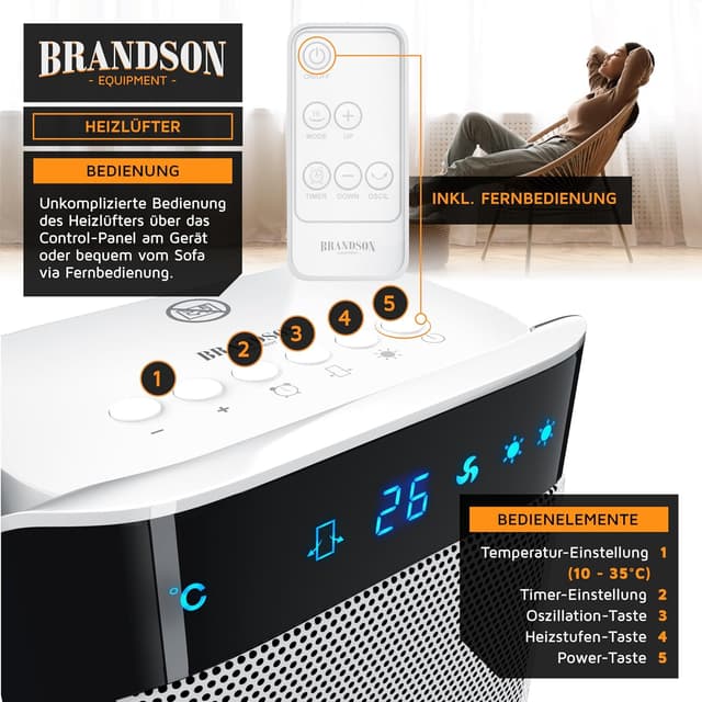 Detalle 2 de Brandson Heizlüfter keramisch mit Fernbedienung