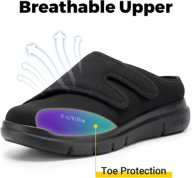 Thumbnail 6 de FitVille chaussons diabétiques extra larges pour hommes (sans lacets) — soutien pour pieds gonflés