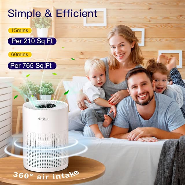 Detalle de Aircillin Air Purifier AP070A with 4-stage H13 HEPA filter for bedrooms up to 765Sq Ft