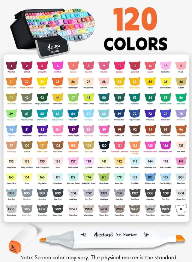 Detalle de AEDAGA 120 Colours Alcohol Markers with Free App, Chisel & Fine Tips