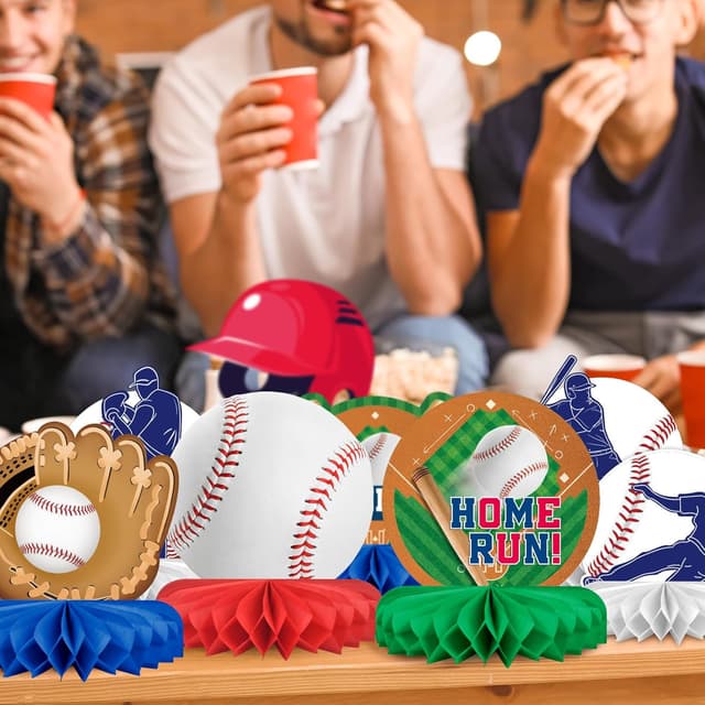 Detalle de Baseball-Themed Honeycomb Centerpiece Pack (10-Piece) for Birthday & Gameday Decor