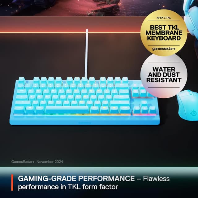 Detalle 2 de SteelSeries Apex 3 TKL Aqua RGB Gaming Keyboard (Aqua RGB, Tenkeyless)