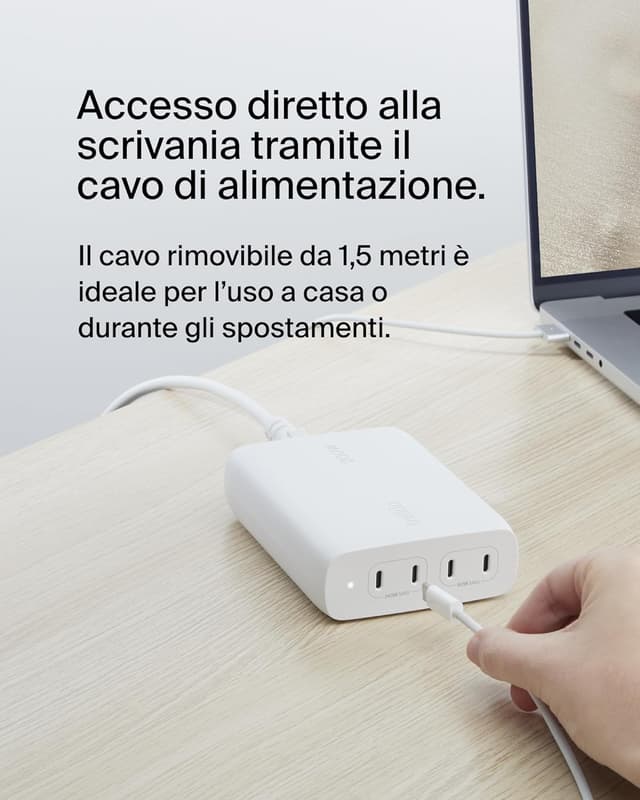 Detalle de Belkin BoostCharge Pro caricabatteria multiporta da parete GaN 200 W (4 porte, USB‑C PD 3.1)