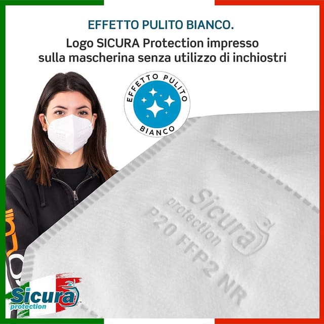 Detalle 2 de Eurocali 50 mascherine FFP2 certificate CE per adulti (NR) BFE ≥99% con marchio CE, Made in Italy