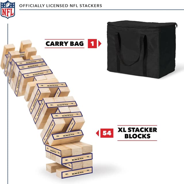 Detalle 2 de Wild Sports NFL Giant Stacking Wooden Blocks — Tumbling Tower Game 🧩