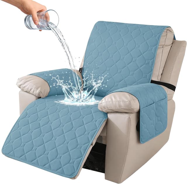 Detalle de Ystyle Copripoltrona 1 posto per relax reclinabile impermeabile, con braccioli e fascia elastica, blu acqua
