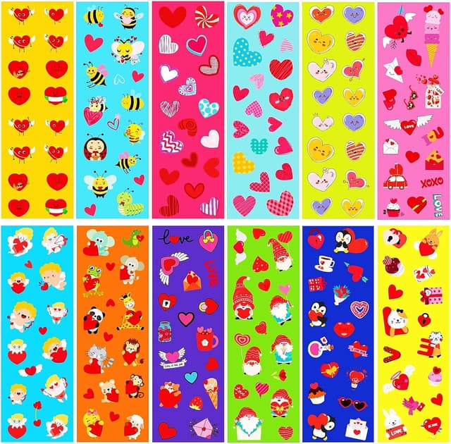Detalle de 2030Pcs Valentine’s Day Stickers for Kids (12 Styles) — 120 Sheet Cute Heart Love Stickers for Classroom Pack