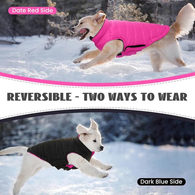 Detalle de Lelepet Winterjacke für große Hunde (wendbar, wasserdicht) – Rosa, L