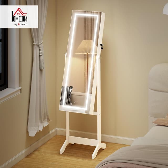 Detalle de HOMCOM armoire à bijoux LED sur pied avec miroir et écran tactile blanc