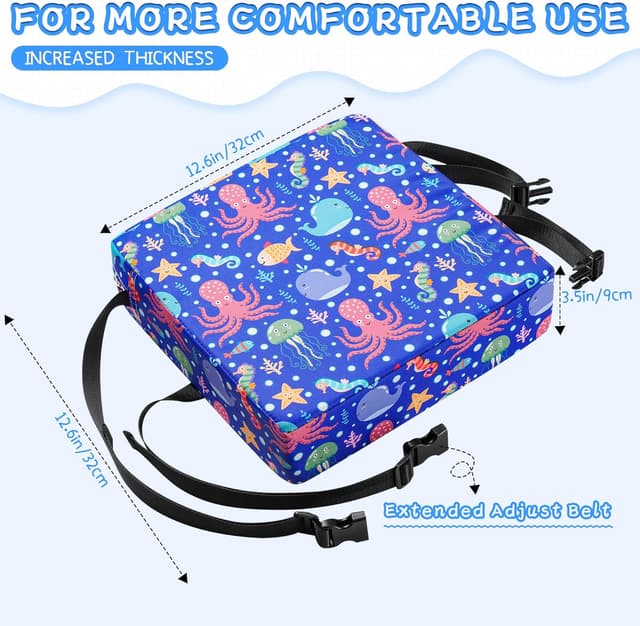 Detalle 2 de Blue Toddler Booster Seat for Dining Chair with PU Cover, Non-Slip Base & Adjustable Seat Belts