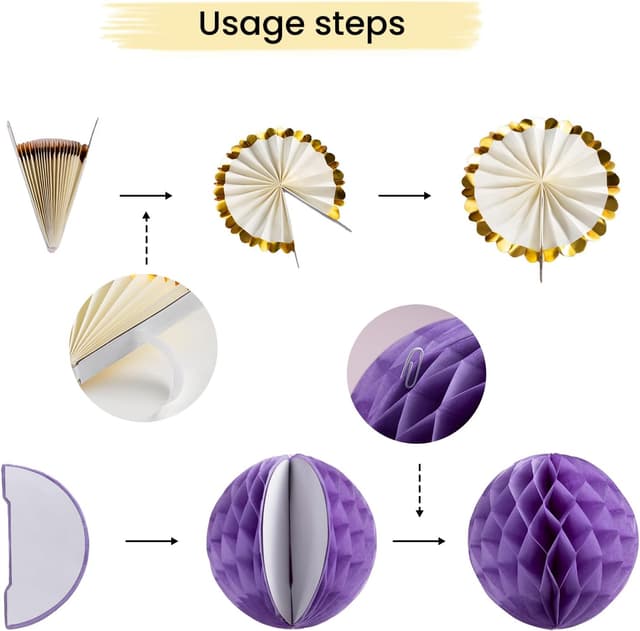 Detalle de Meowoo Geburtstagsdeko-Set mit „Happy Birthday“-Girlande, Wimpelkette, Macaron-Dekor aus Papier & Wabenblumen