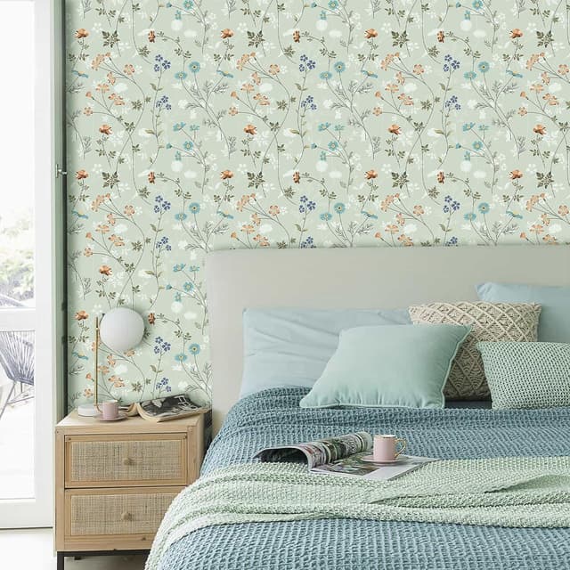 Detalle 2 de ANHUIB Blumentapete Hellgrün 44x300 cm