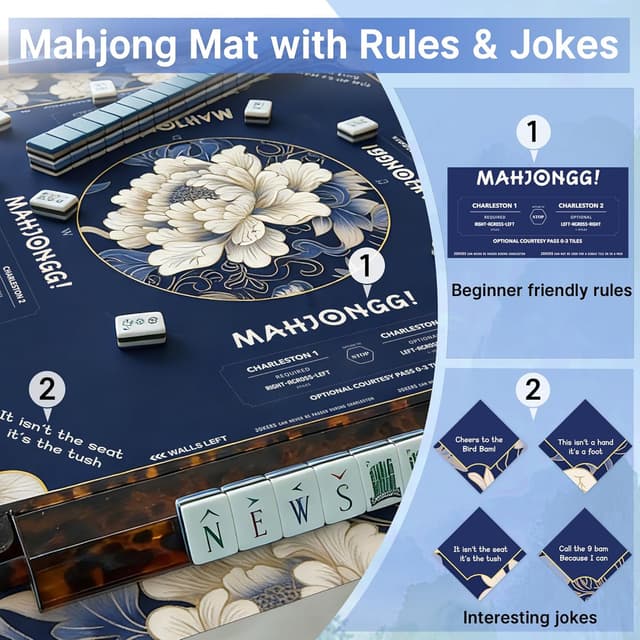 Detalle 2 de HWZ Mahjong Mat with 4 Tile Mixers & Storage Bag (31.5x31.5-inch, 3.5mm) — Navy Blue