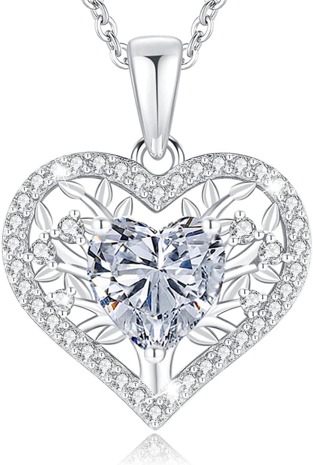 Detalle de LAVUMO Lebensbaum Herz Kette aus 925 Sterlingsilber mit Geburtsstein-Anhänger