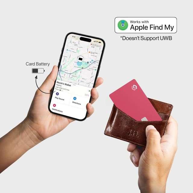 Detalle de SPOTMINDERS Apple MFi Certified Credit Card Wallet Tracker PRO (Pink) — iOS Only, Apple Find My