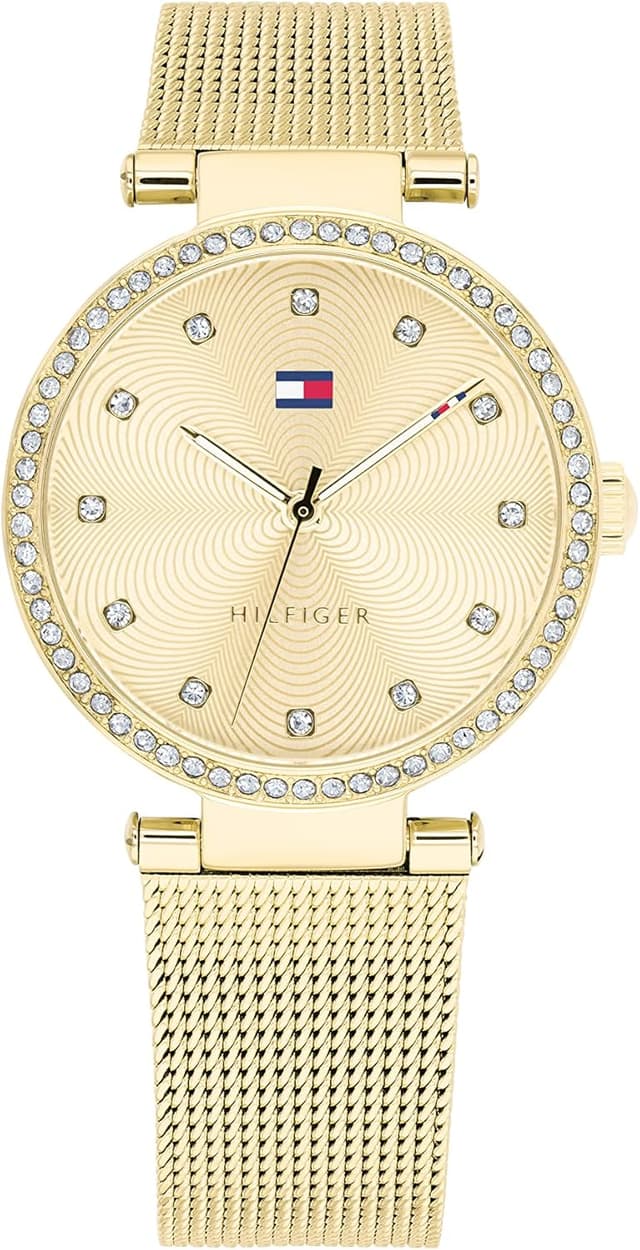 Detalle de Tommy Hilfiger Analog-Quarzuhr für Damen 1782507 mit goldfarbenem Edelstahl-Mesh-Armband