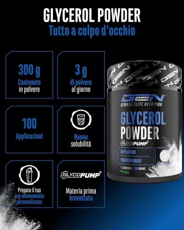 Detalle 2 de GEN GERMAN ELITE NUTRITION GlycoPump® 300 g (glicerolo puro in polvere al 65%) vegano e senza additivi